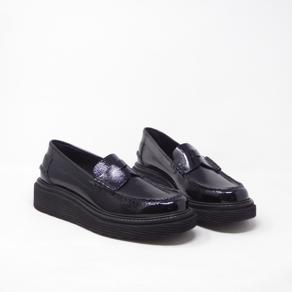 NEW Pedro Garcia Womens Sloan Loafers Black Patent Leather Platform 40 / 10